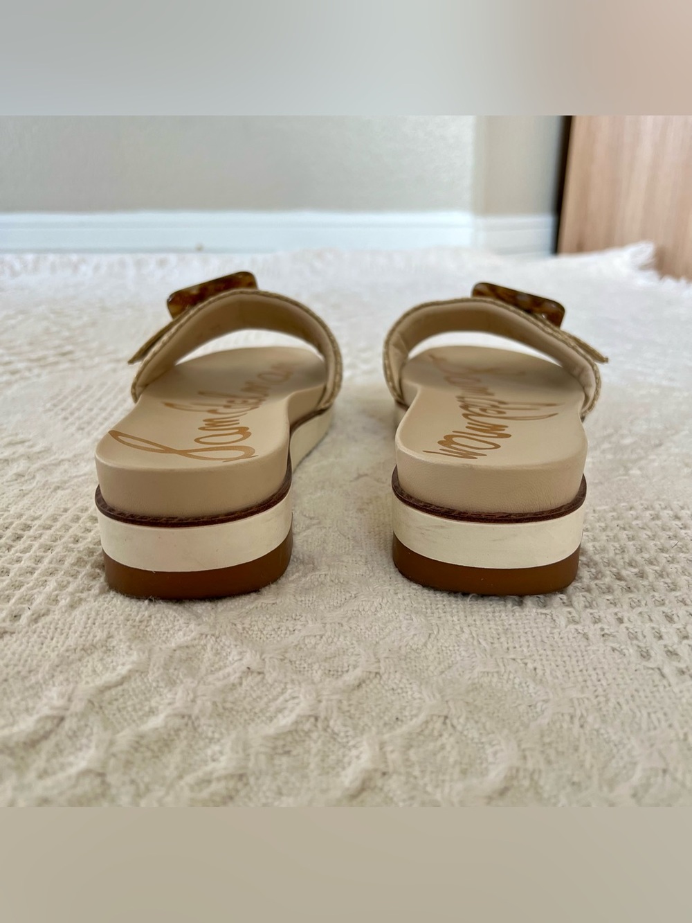Sam Edelman Ariane Wedge Sandals Raffia Oversized Tortoise Shell Buckle Size 8 - Picture 10 of 15